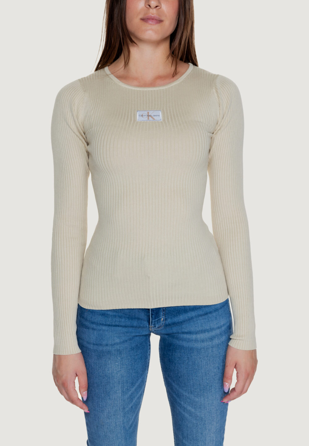 Maglia Calvin Klein Jeans woven label tight Beige - Foto 5