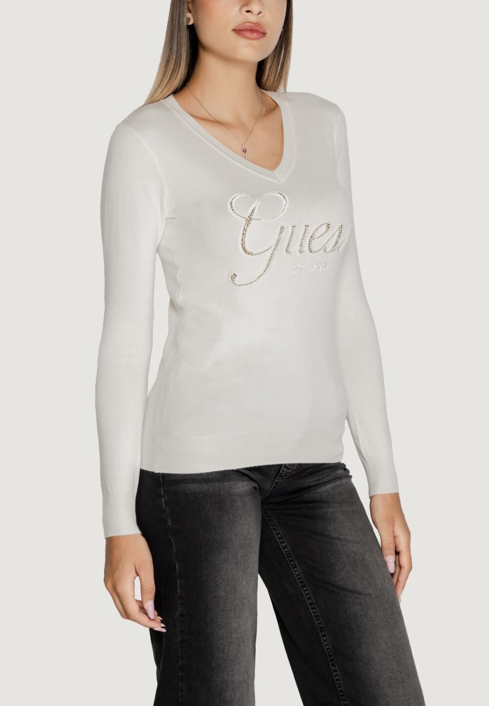 Maglia Guess megan logo vn ls Bianco - Foto 4