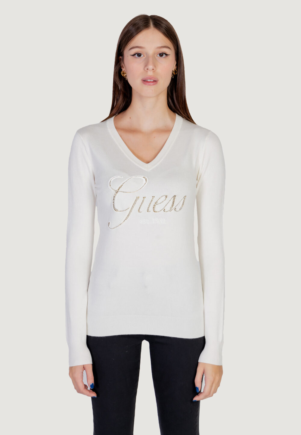 Maglia Guess megan logo vn ls Bianco - Foto 12