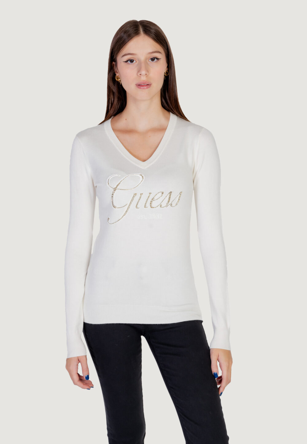 Maglia Guess megan logo vn ls Bianco - Foto 6