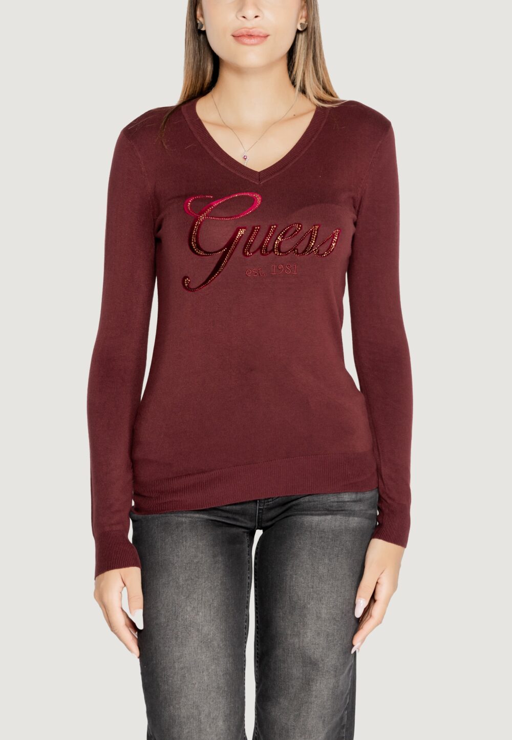 Maglia Guess megan logo vn ls Bordeaux - Foto 1