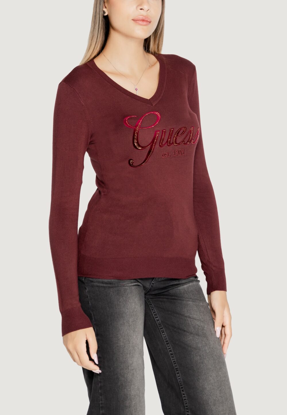 Maglia Guess megan logo vn ls Bordeaux - Foto 4