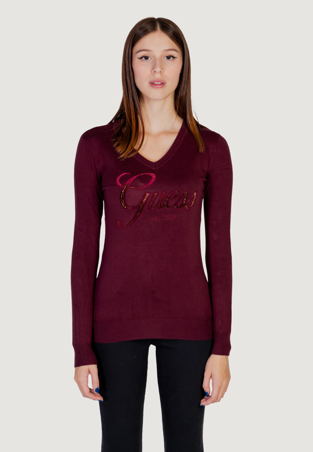 Maglia Guess megan logo vn ls Bordeaux - Foto 12