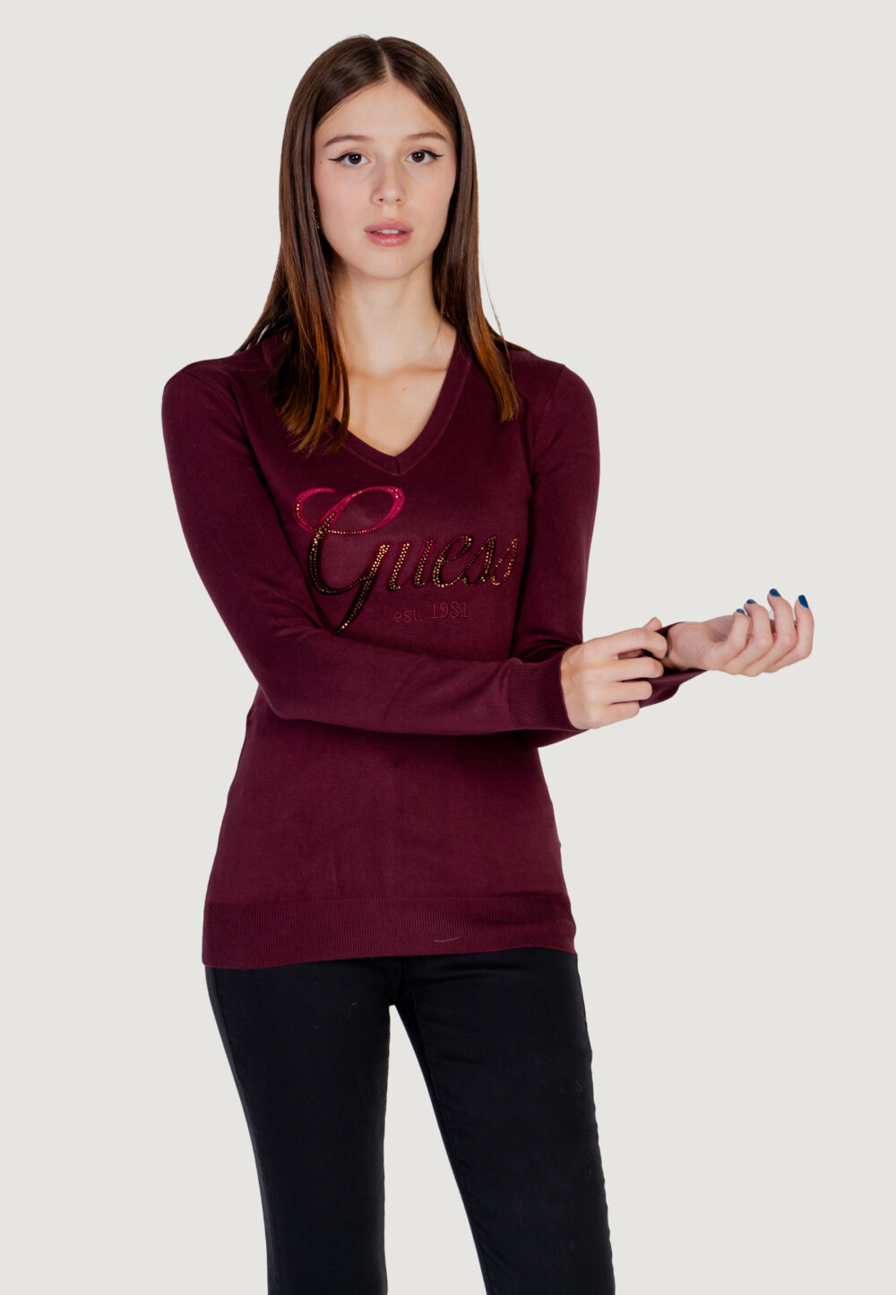 Maglia Guess megan logo vn ls Bordeaux - Foto 6