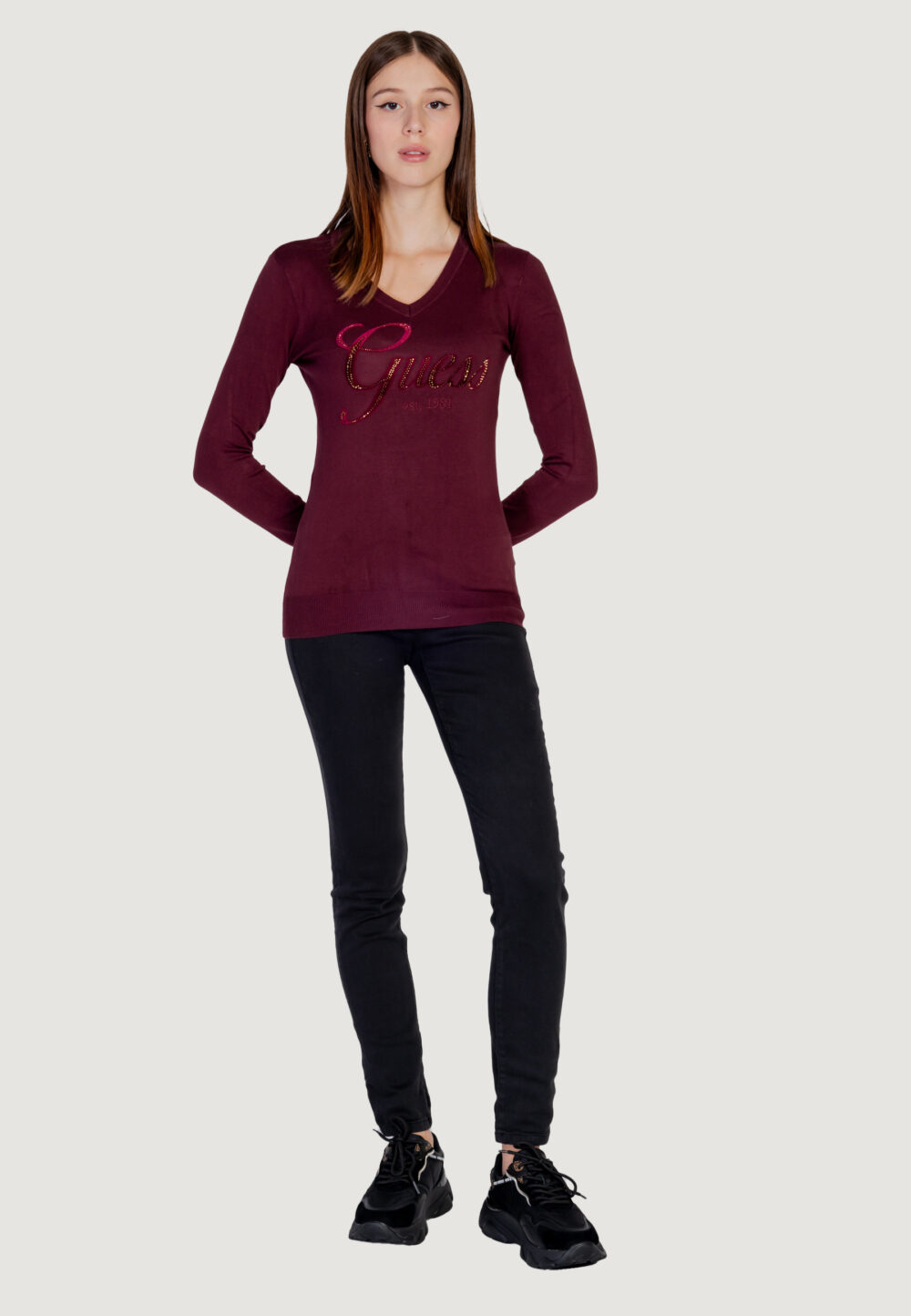 Maglia Guess megan logo vn ls Bordeaux - Foto 7