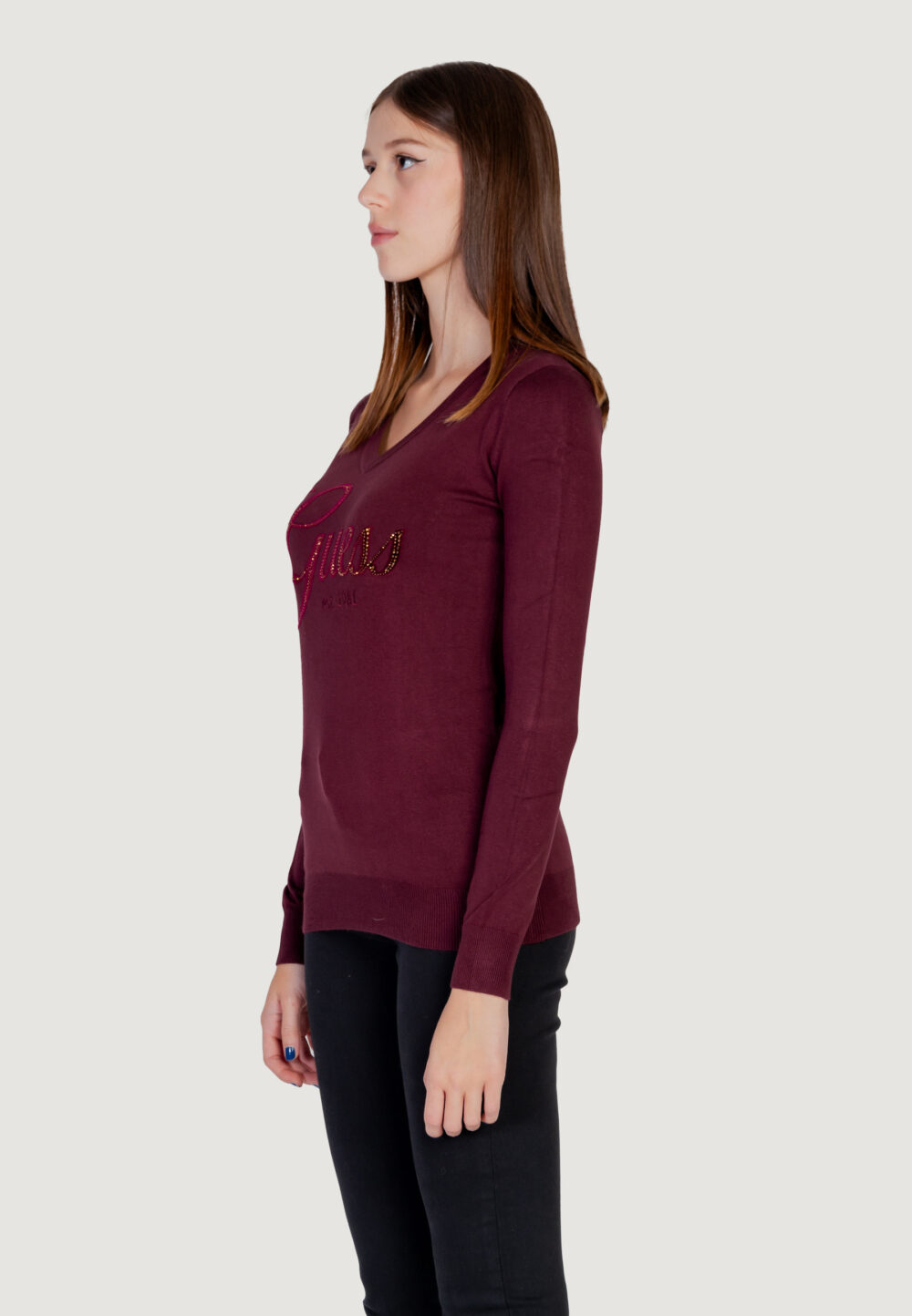 Maglia Guess megan logo vn ls Bordeaux - Foto 8