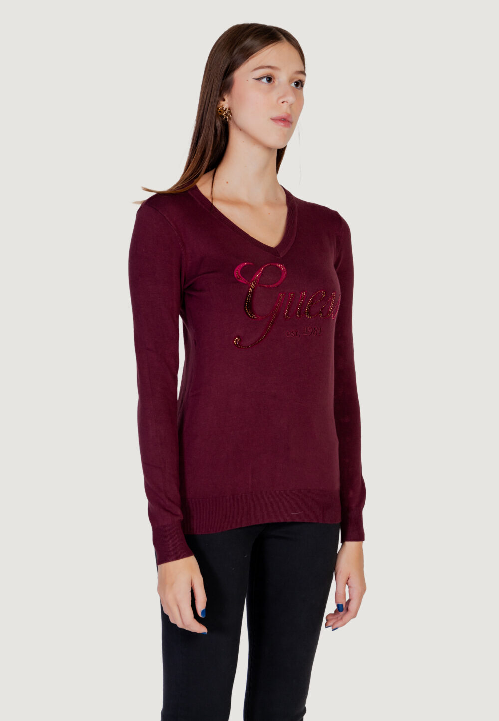 Maglia Guess megan logo vn ls Bordeaux - Foto 11