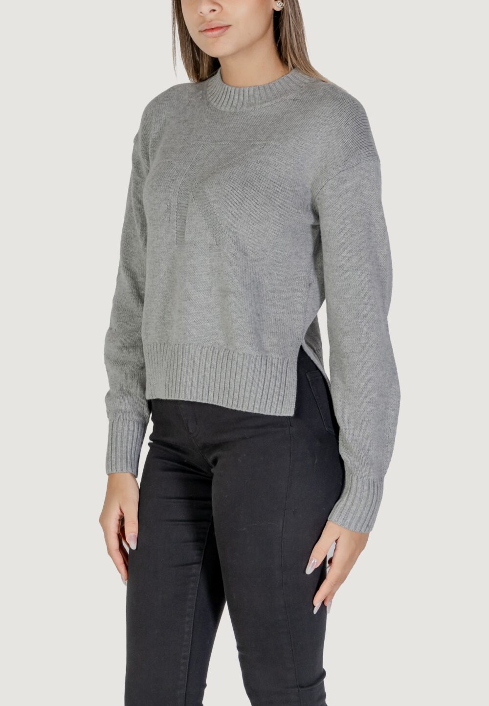 Maglione Calvin Klein Jeans ck intarsia loose Grigio - Foto 1