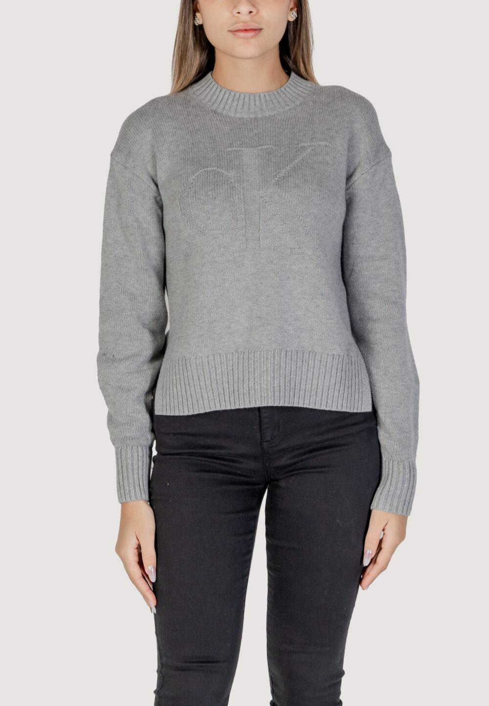 Maglione Calvin Klein Jeans ck intarsia loose Grigio - Foto 2