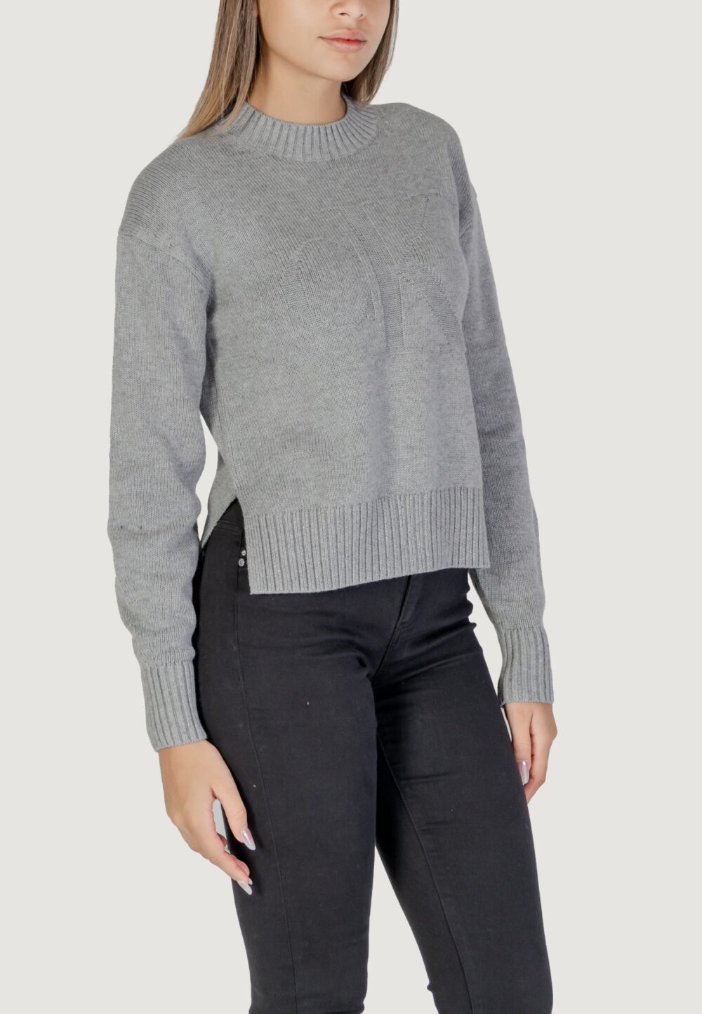 Maglione Calvin Klein Jeans ck intarsia loose Grigio - Foto 3