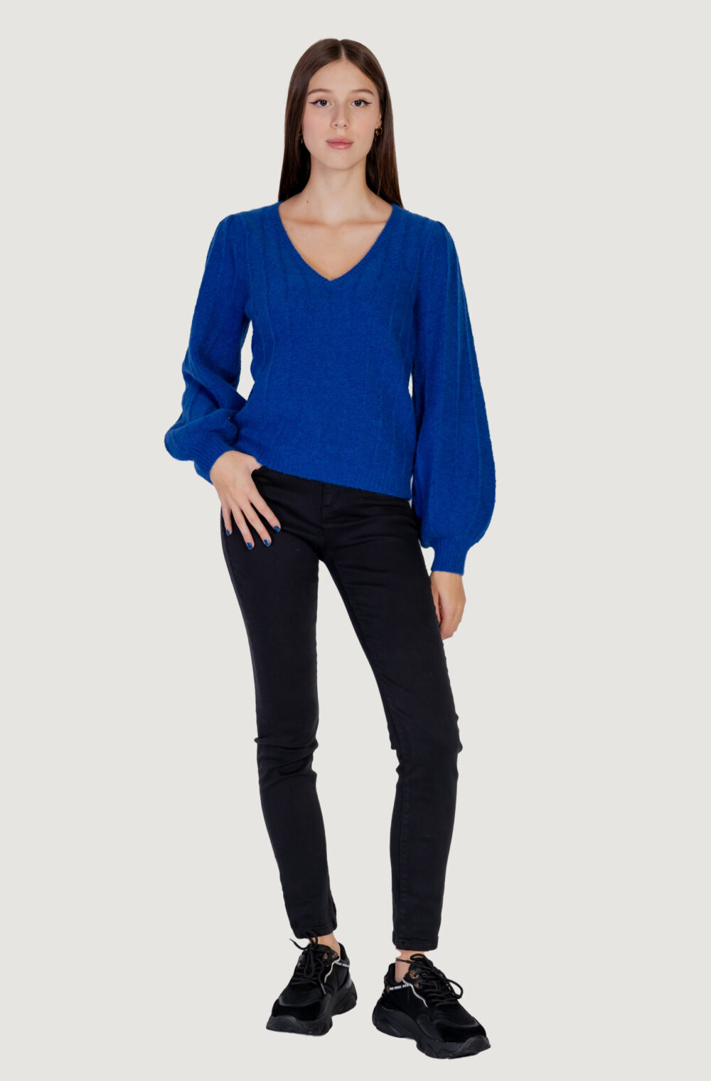 Maglione Guess ls vn madeline texture Azzurro - Foto 6