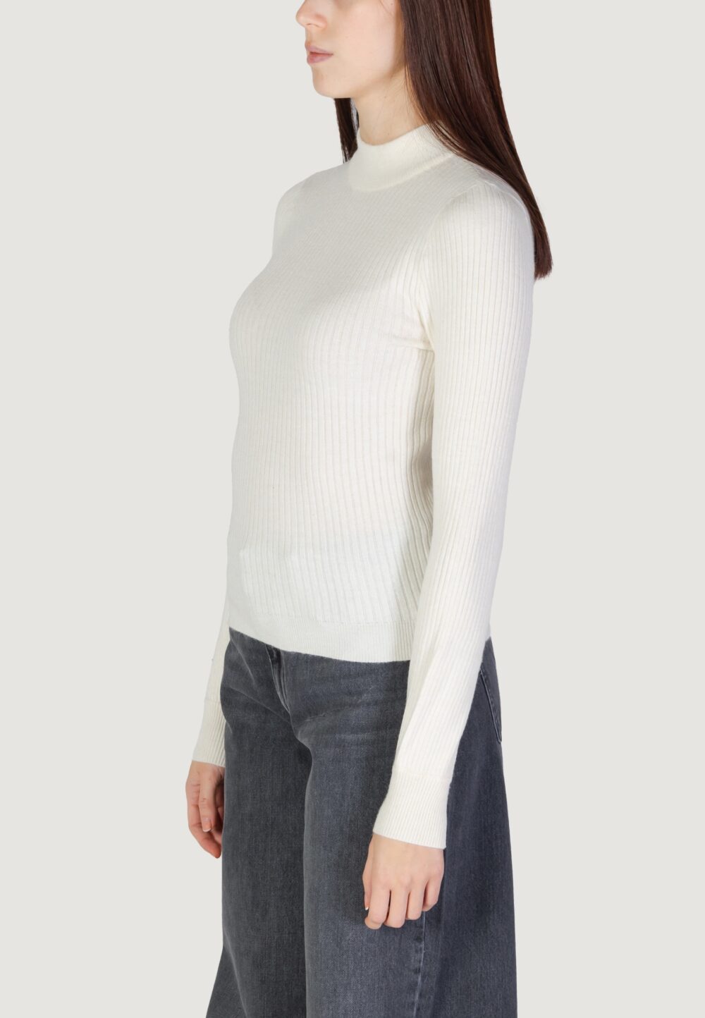 Maglione Only onlibi ls rib high neck Panna - Foto 3