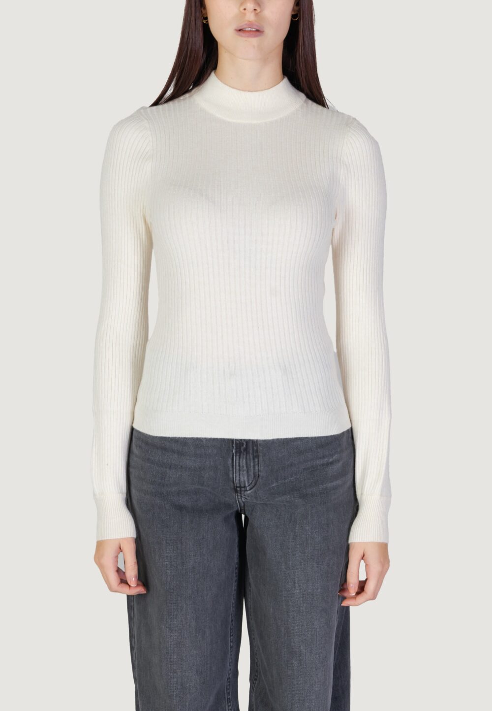 Maglione Only onlibi ls rib high neck Panna - Foto 4