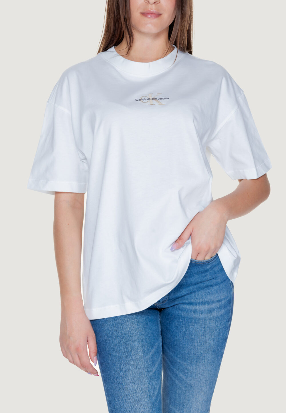 T-shirt Calvin Klein Jeans monologo boyfriend Bianco - Foto 1