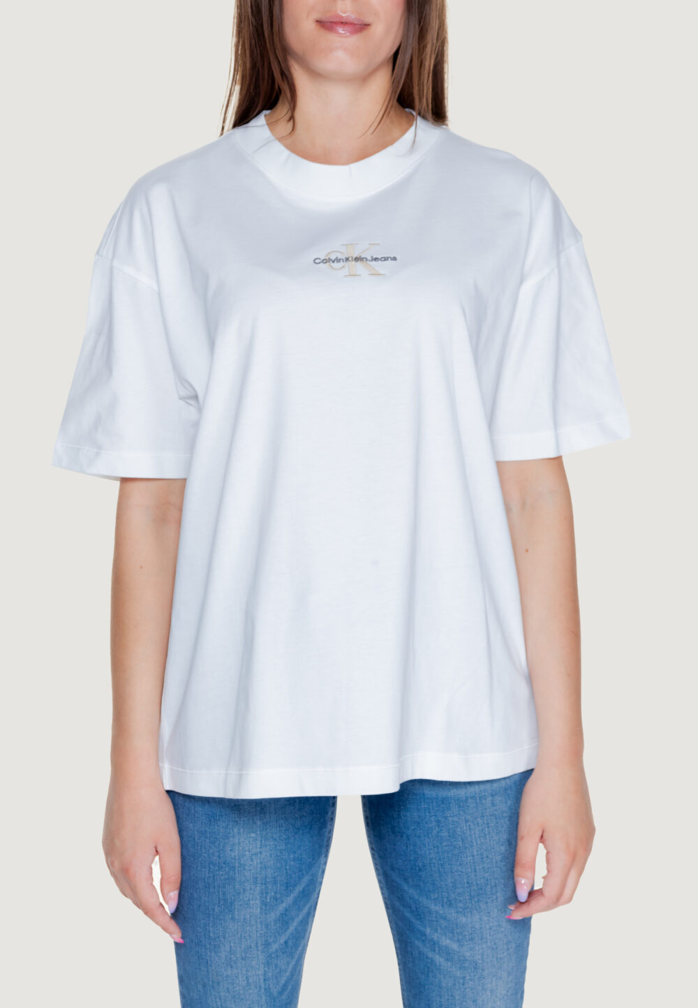 T-shirt Calvin Klein Jeans monologo boyfriend Bianco - Foto 5