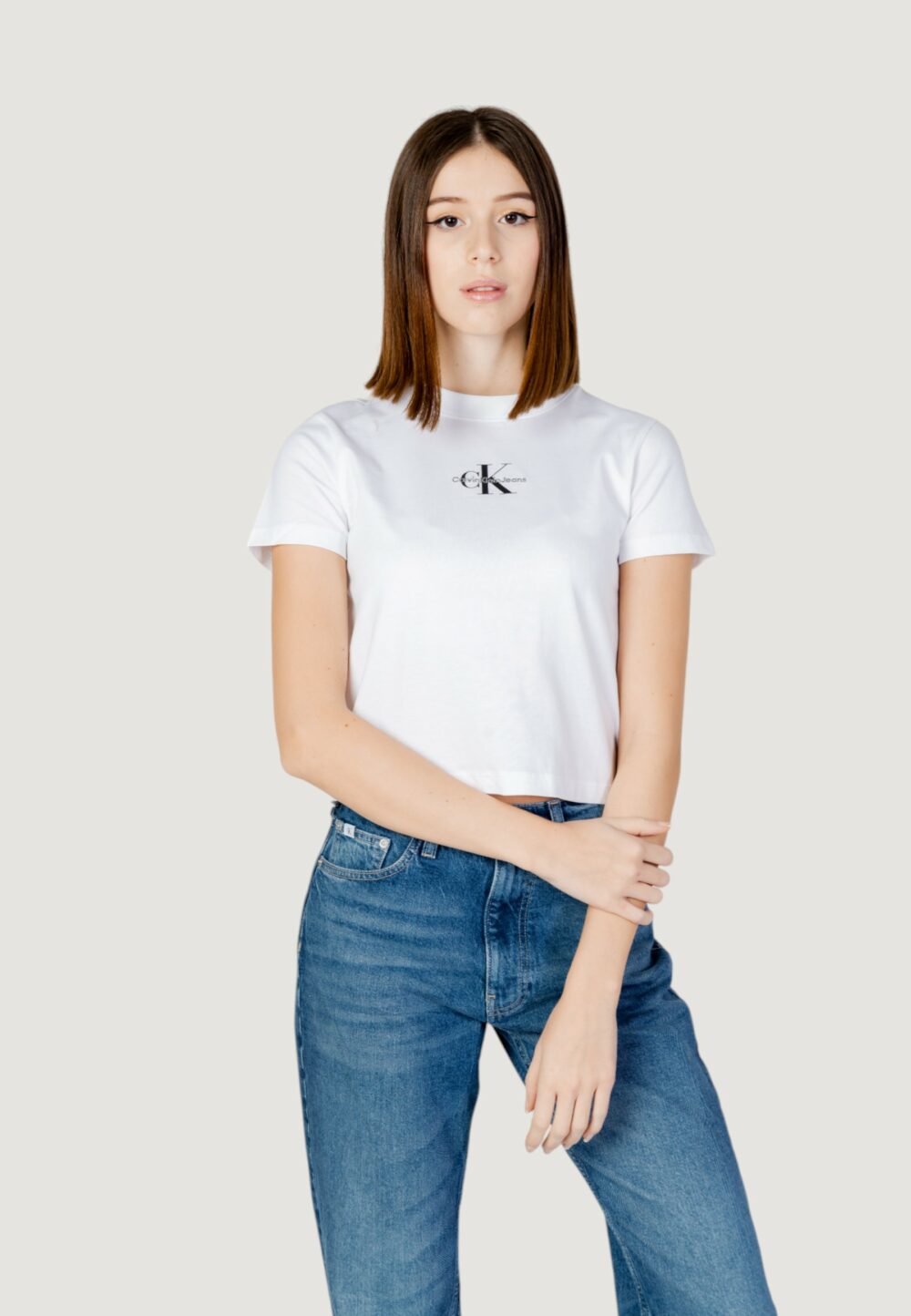 T-shirt Calvin Klein Jeans monologo baby Bianco - Nero - Foto 1