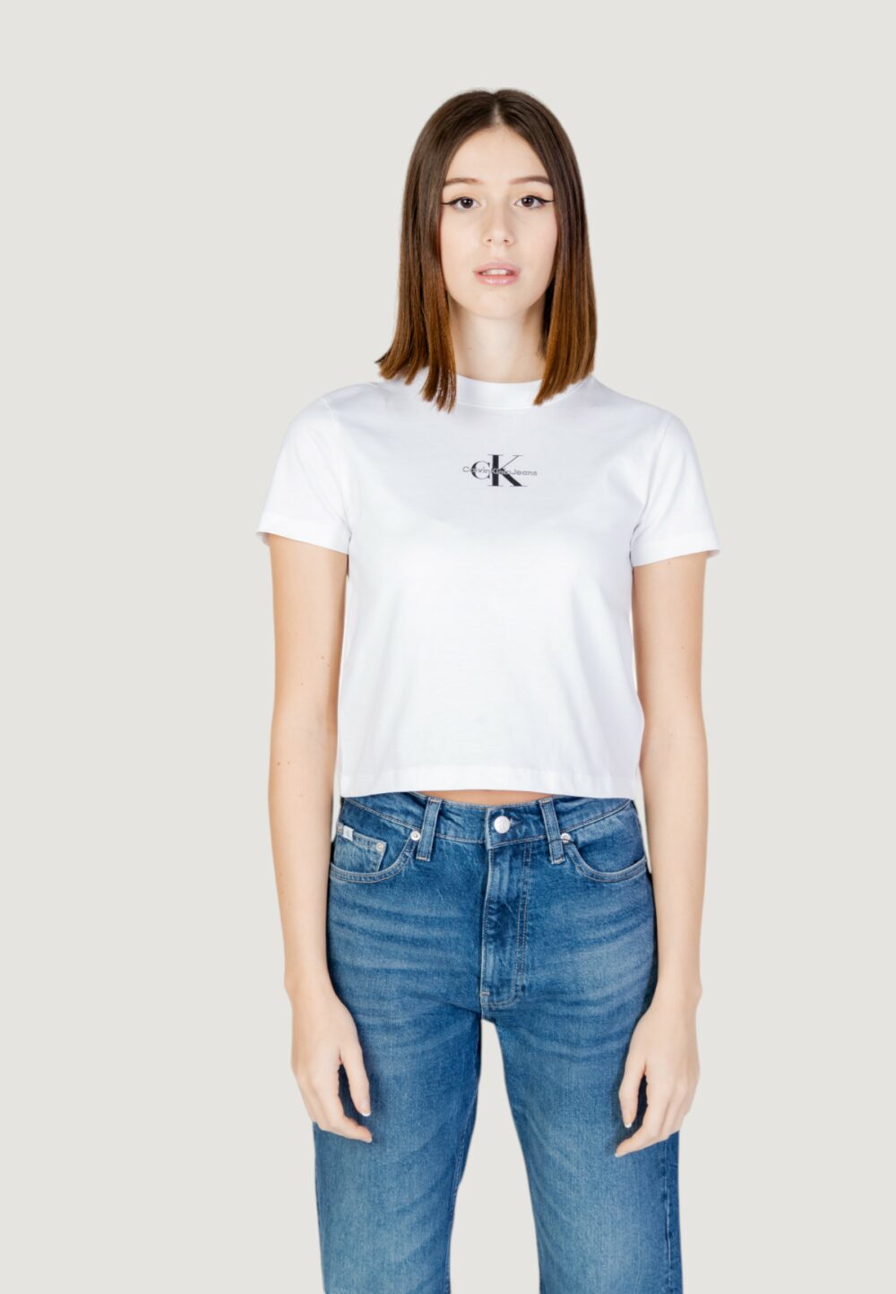 T-shirt Calvin Klein Jeans monologo baby Bianco - Nero - Foto 5