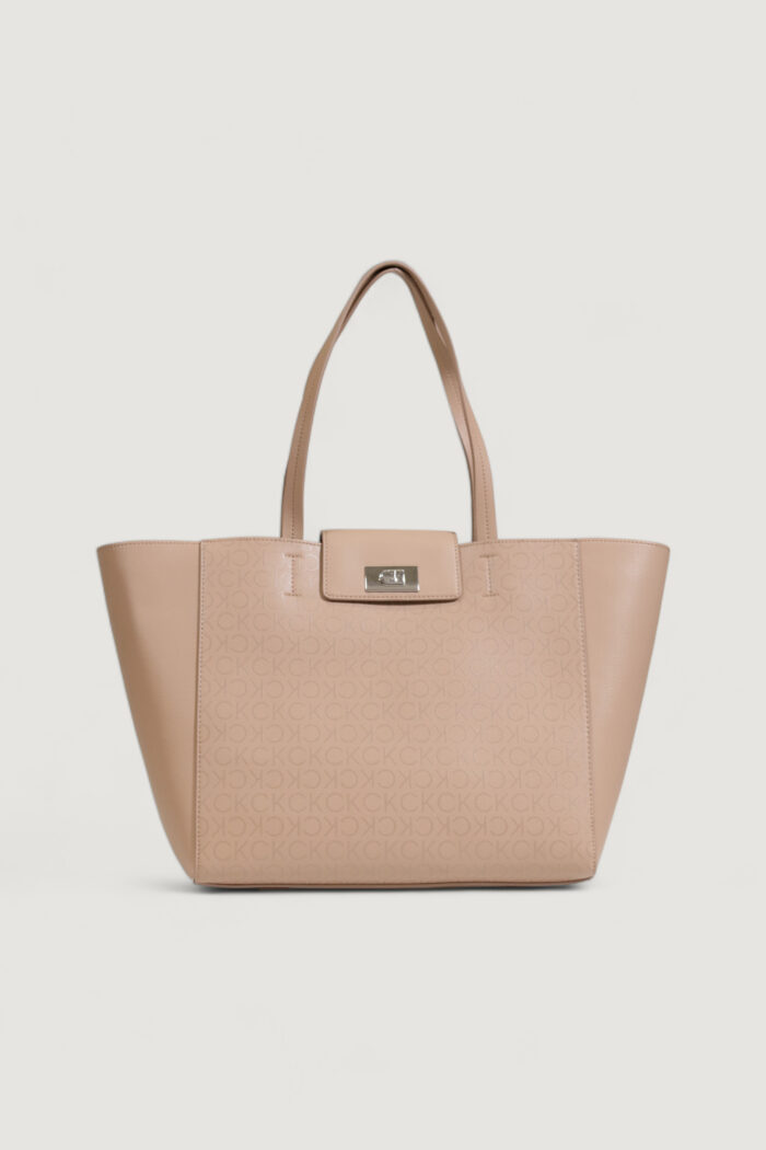 Borsa Calvin Klein ck push medium shopper Beige scuro