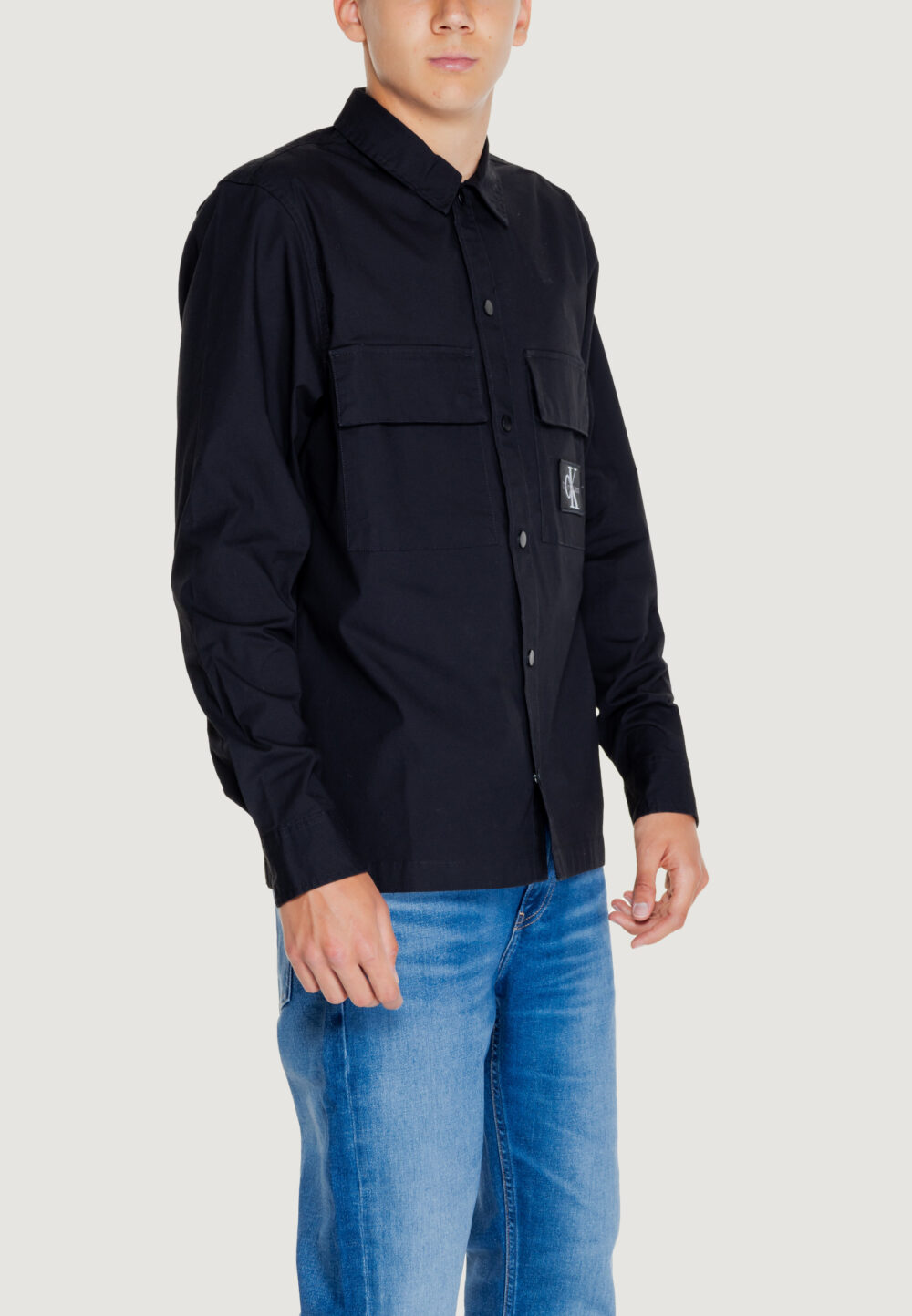 Camicia manica corta Calvin Klein Jeans cargo overshirt Nero - Foto 4