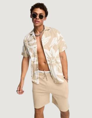 Camicia manica corta Jack Jones jprblatropic resort shirt s/s relax sn Beige