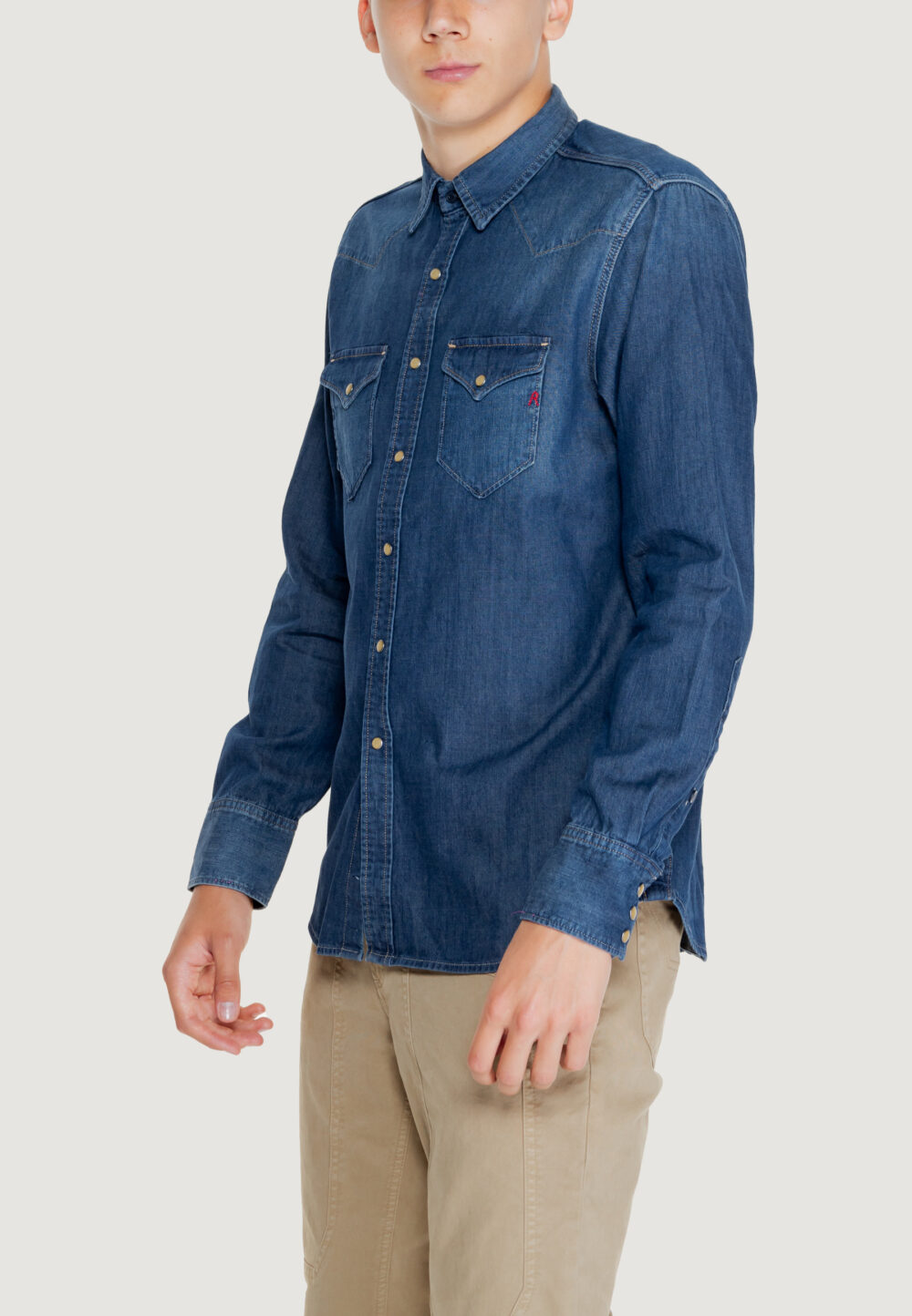 Camicia manica lunga Replay 6.5 oz Denim scuro - Foto 3