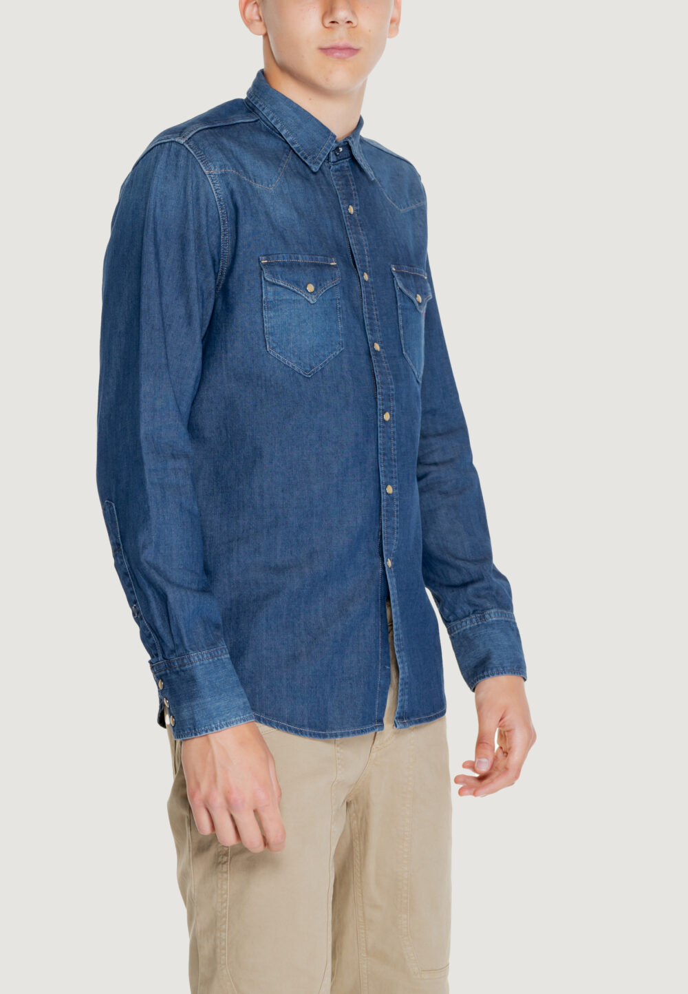 Camicia manica lunga Replay 6.5 oz Denim scuro - Foto 4