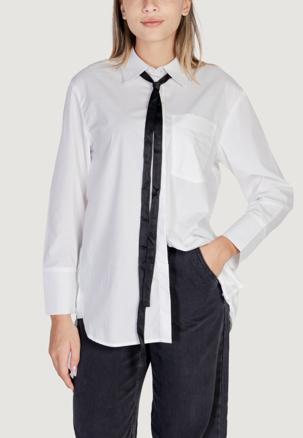 Camicia manica lunga Only onlmoco cala ls bow shirt wvn Bianco - Foto 1