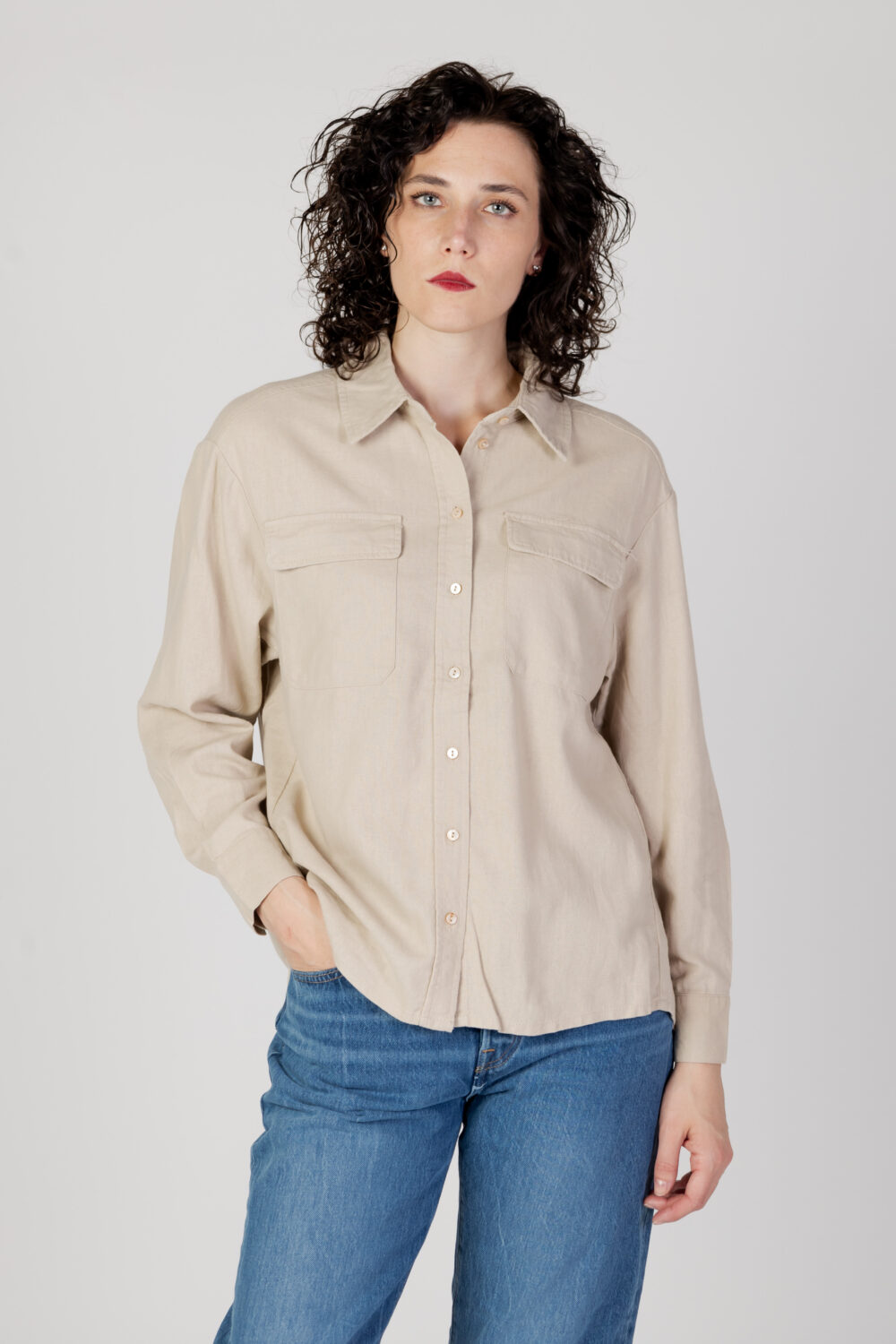 Camicia manica lunga Only onlcaro l/s ovs linen bl shirt cc pnt Beige - Foto 1