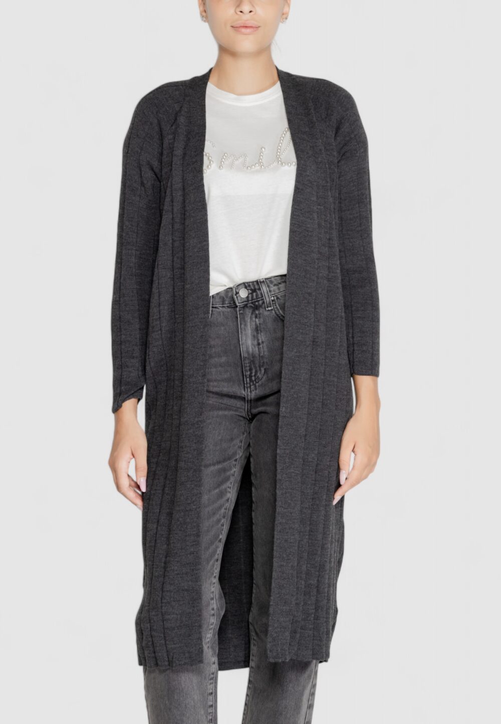 Cardigan Only onltess ls long open cardigan knt Grigio Scuro - Foto 2