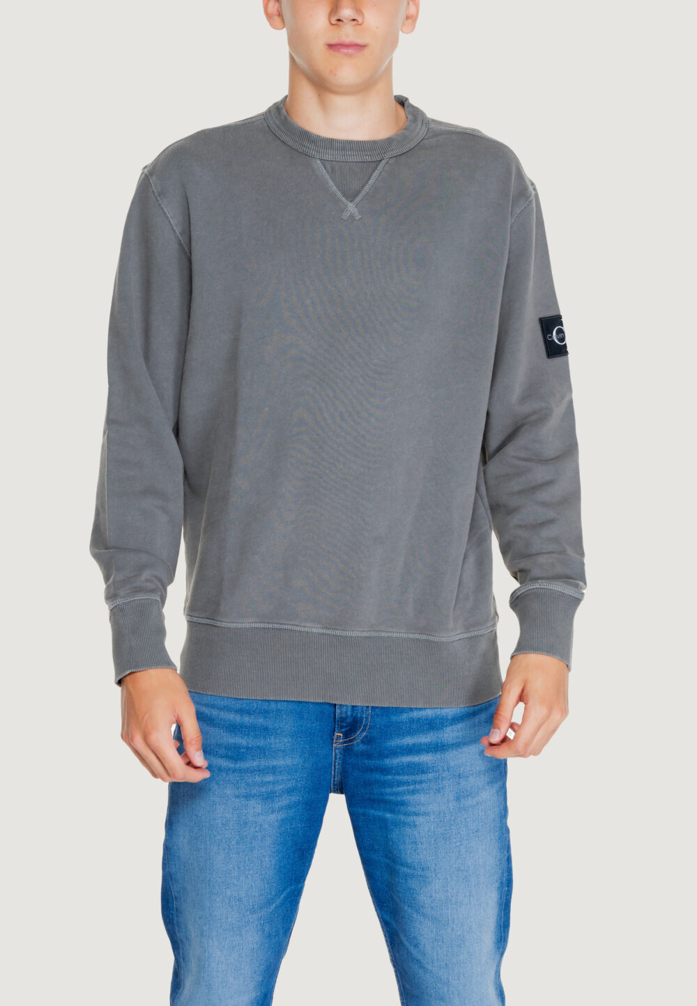 Felpa senza cappuccio Calvin Klein Jeans washed badge crew Grigio - Foto 1