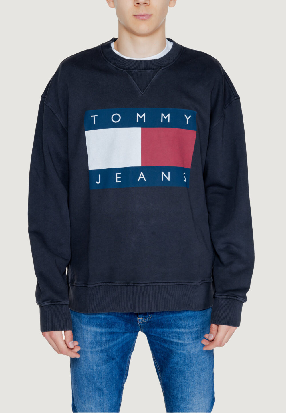 Felpa senza cappuccio Tommy Hilfiger Jeans tjm rlx big flag Nero - Foto 1