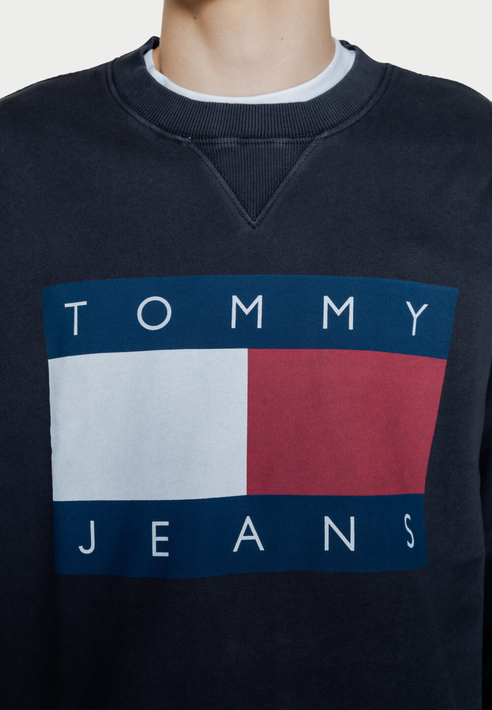 Felpa senza cappuccio Tommy Hilfiger Jeans tjm rlx big flag Nero - Foto 2