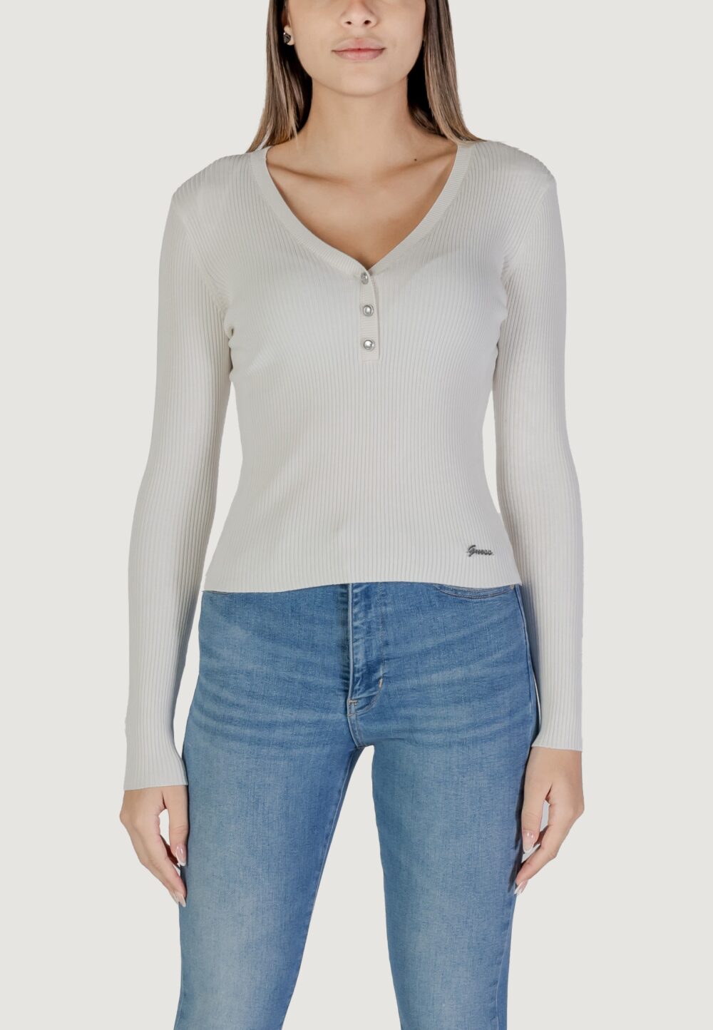 Maglia Guess blaire vn ls henley swtr Panna - Foto 1