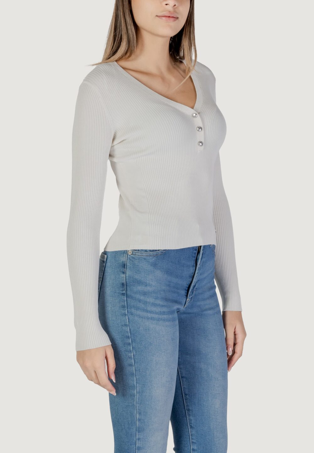 Maglia Guess blaire vn ls henley swtr Panna - Foto 2