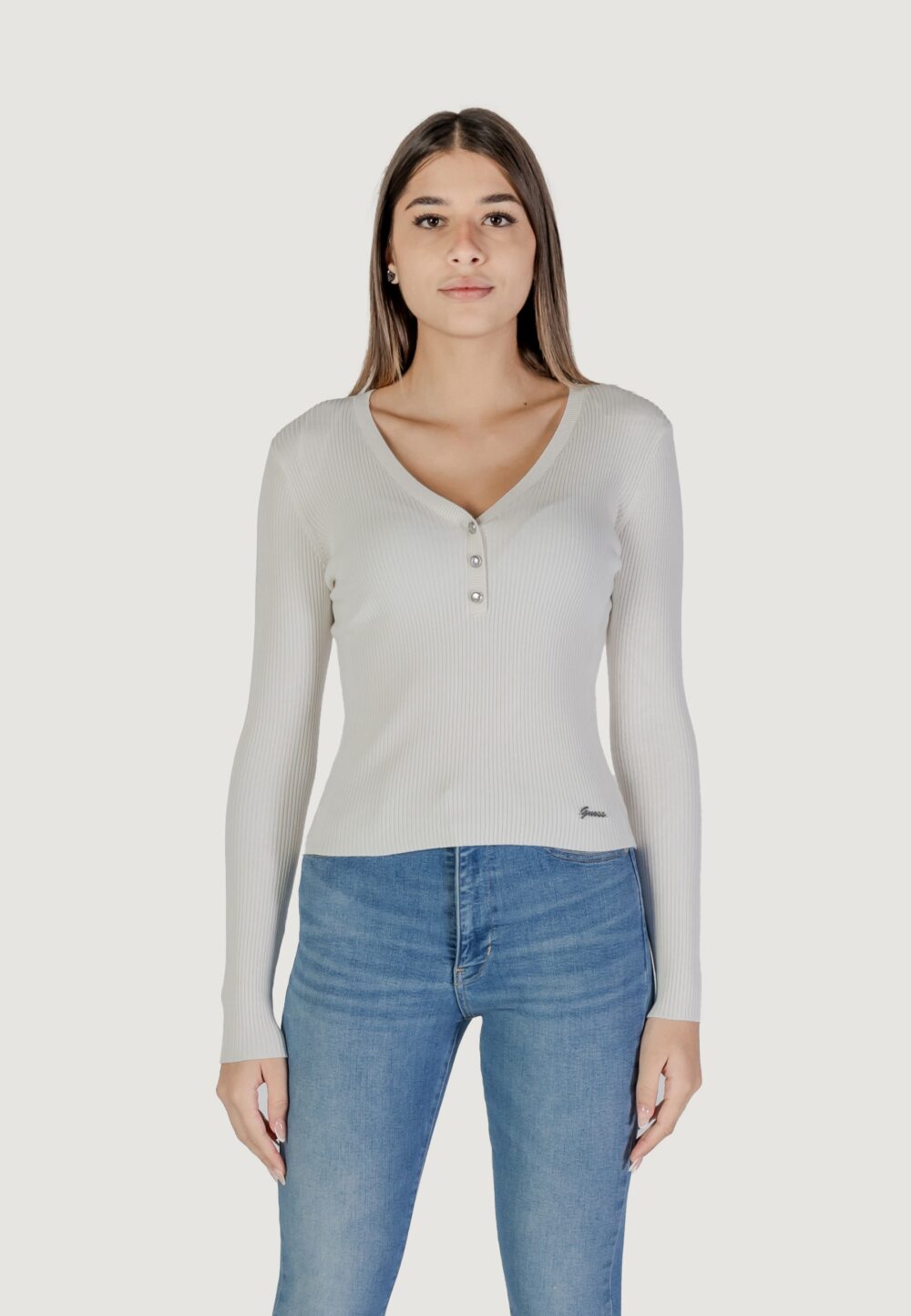 Maglia Guess blaire vn ls henley swtr Panna - Foto 8