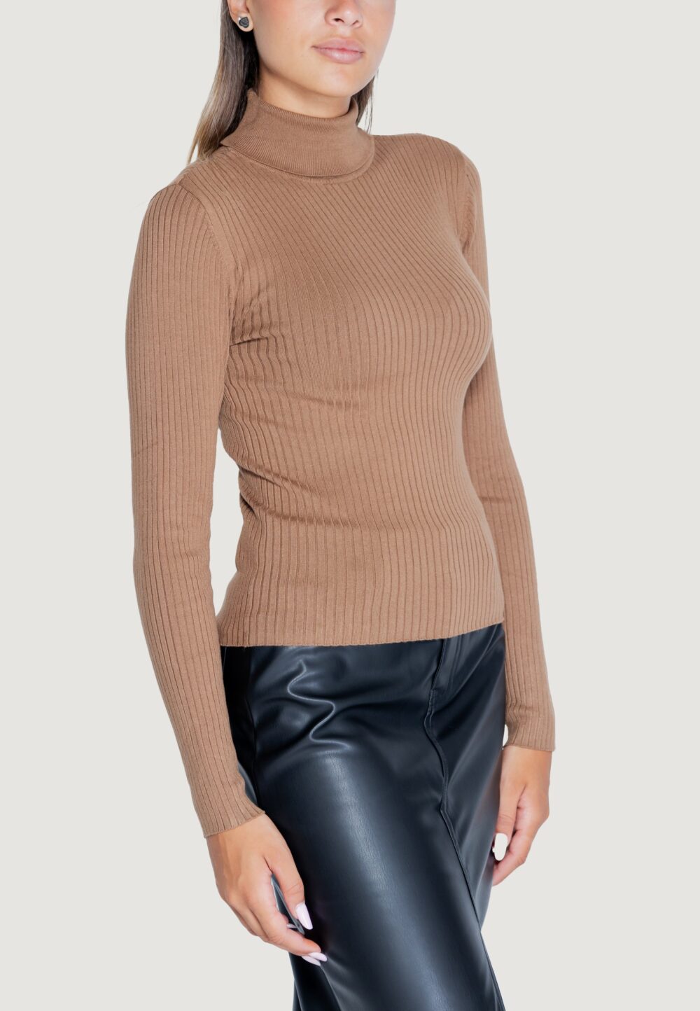 Maglia Jacqueline de Yong jdyplum l/s roll neck knt Marrone - Foto 4