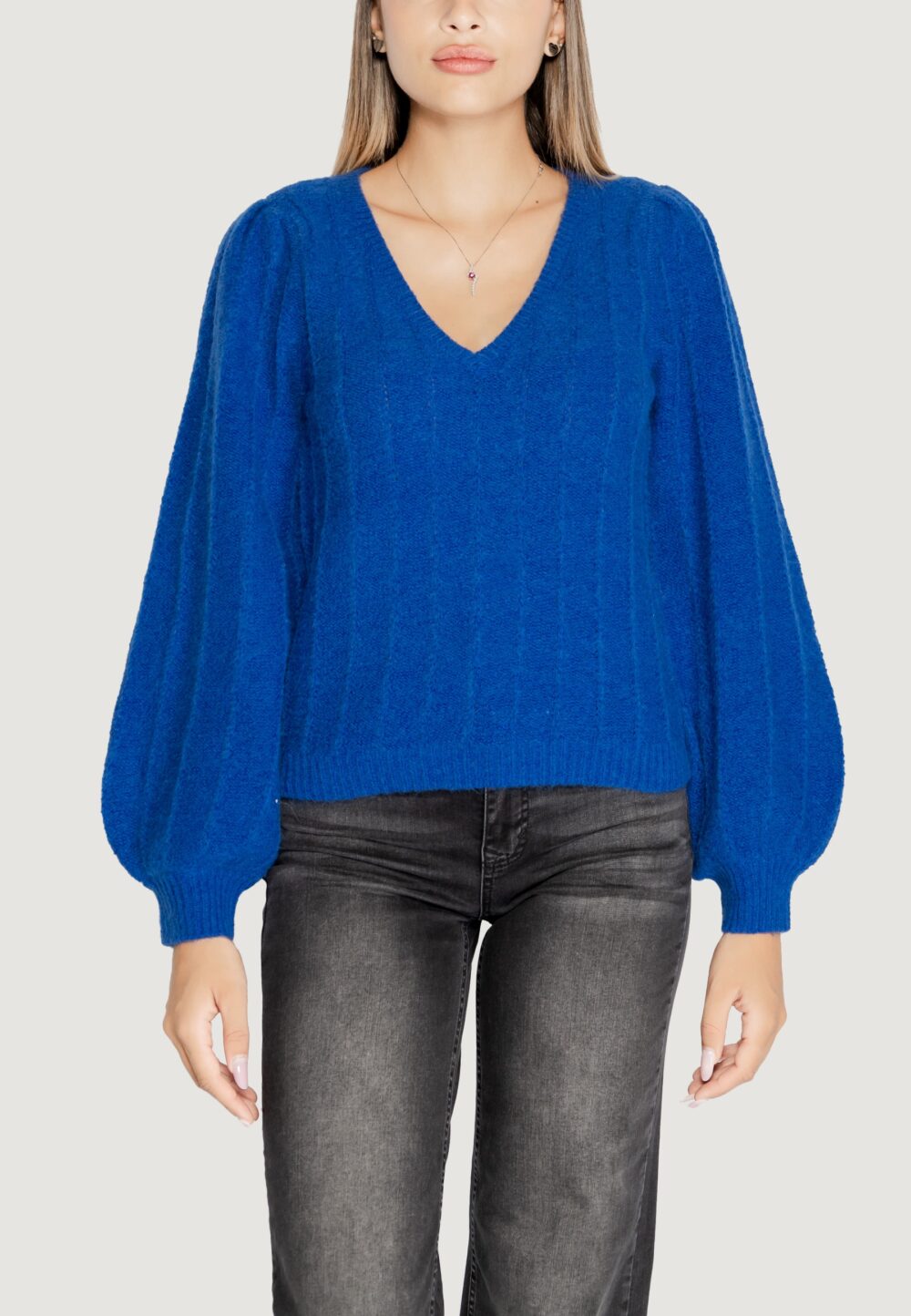 Maglione Guess ls vn madeline texture Azzurro - Foto 4