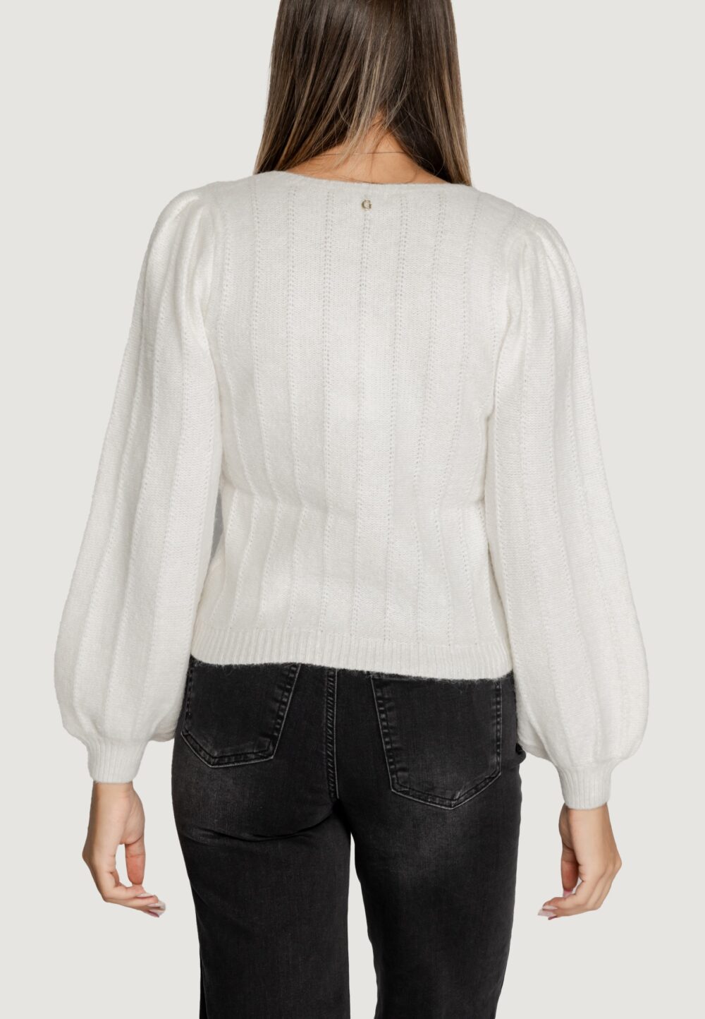 Maglione Guess ls vn madeline texture Bianco - Foto 3