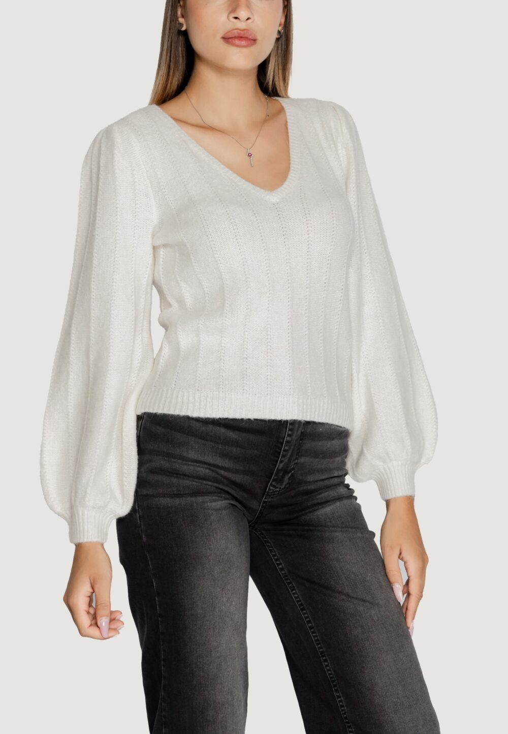 Maglione Guess ls vn madeline texture Bianco - Foto 4