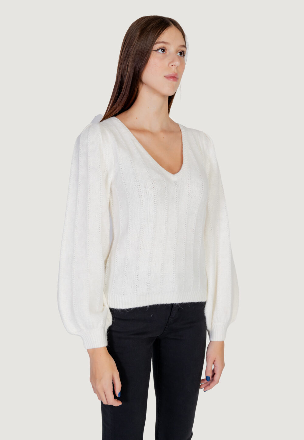 Maglione Guess ls vn madeline texture Bianco - Foto 10