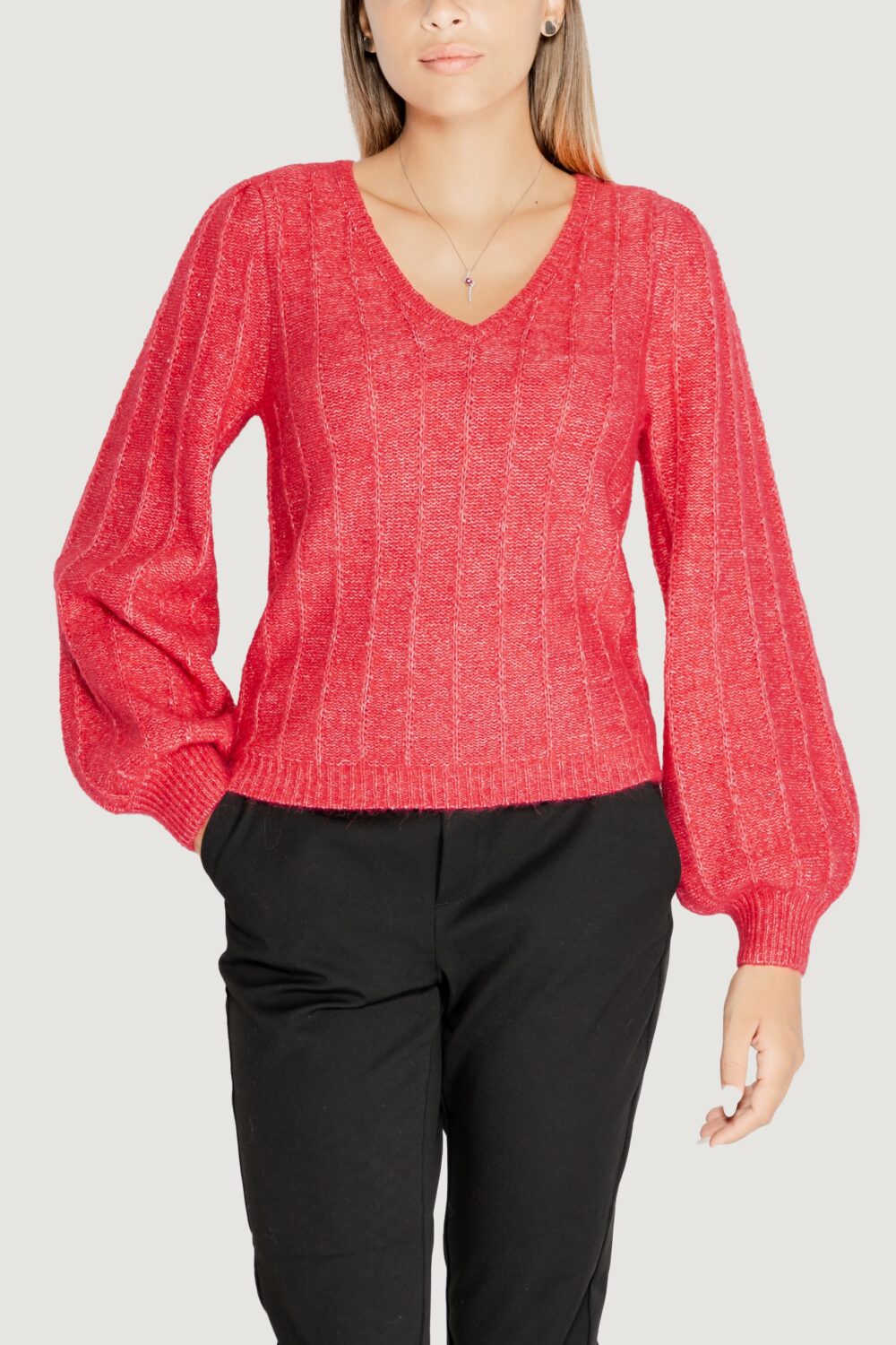 Maglione Guess ls vn madeline texture Magenta - Foto 1