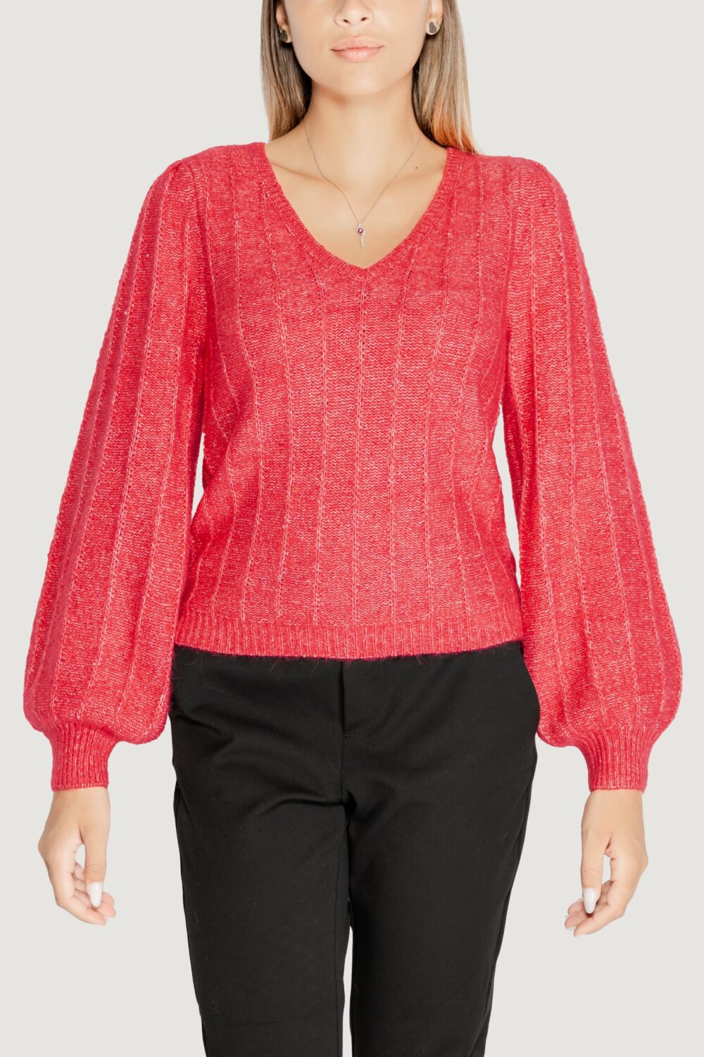 Maglione Guess ls vn madeline texture Magenta - Foto 2