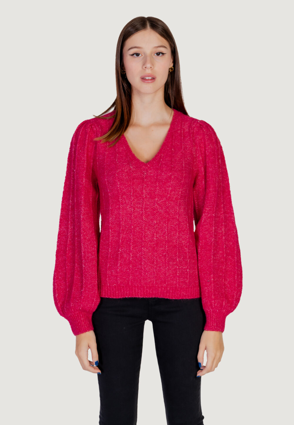 Maglione Guess ls vn madeline texture Magenta - Foto 6