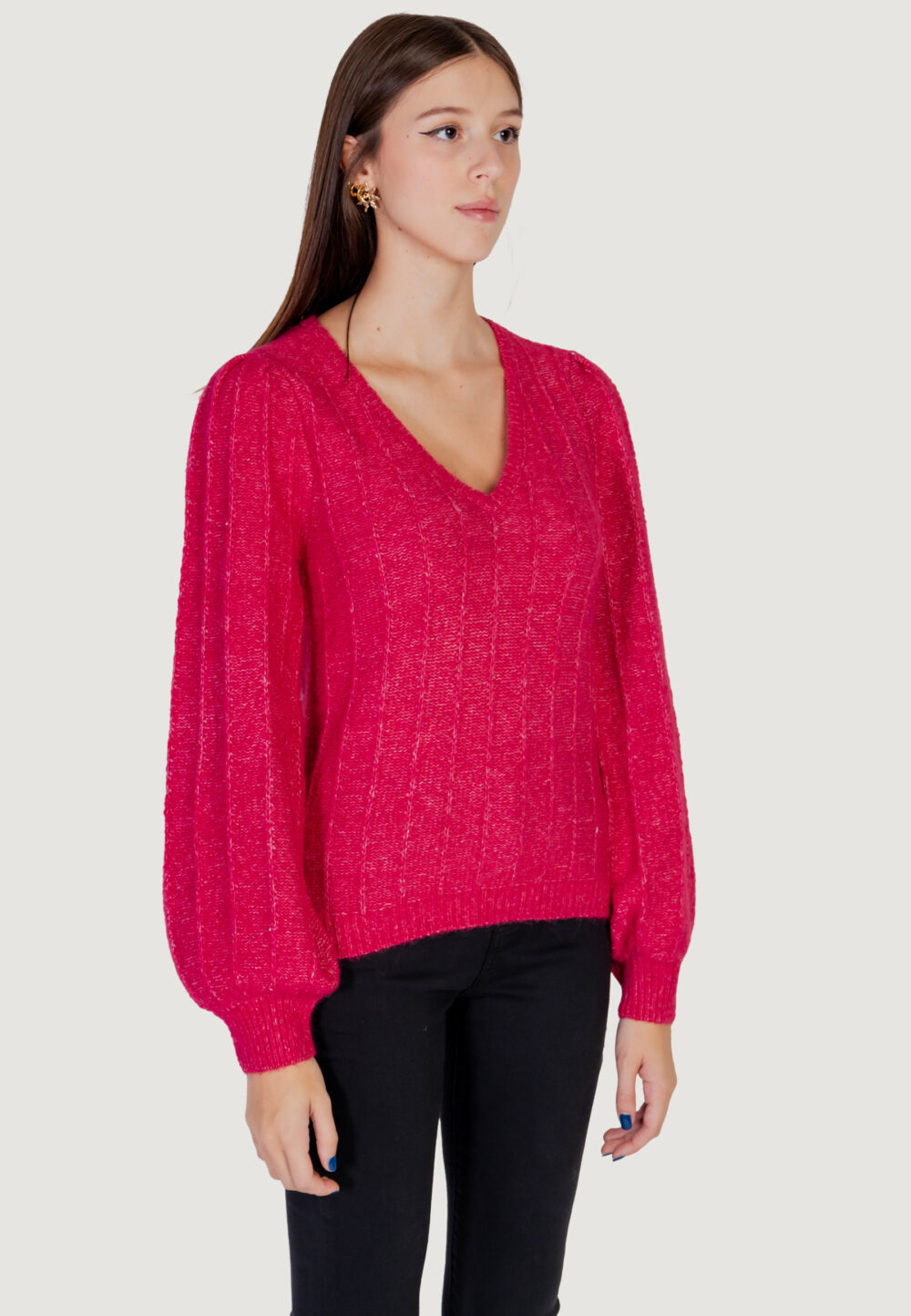 Maglione Guess ls vn madeline texture Magenta - Foto 11