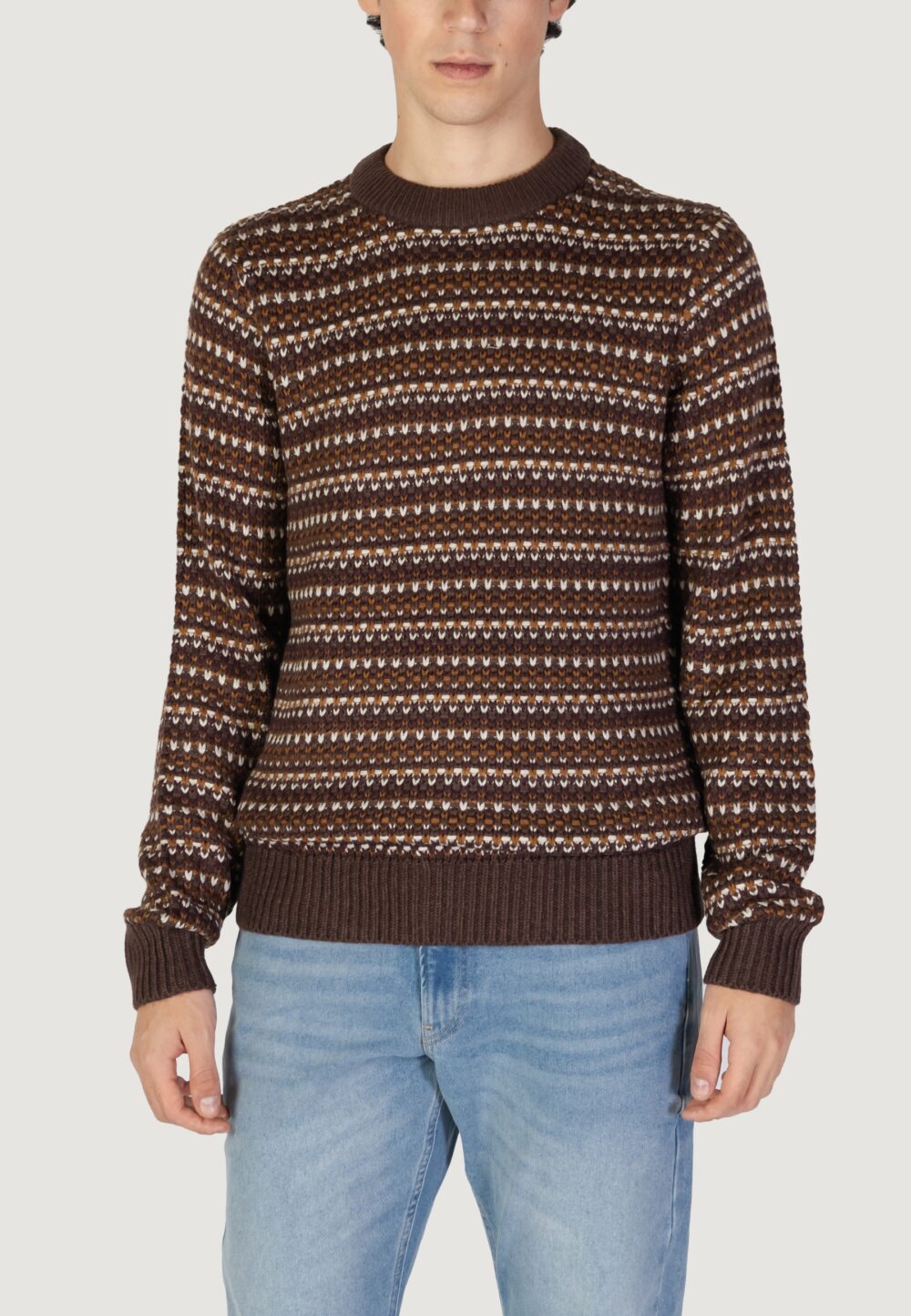 Maglione Only & Sons onsmusa reg 3 struc crew knit Marrone - Foto 1