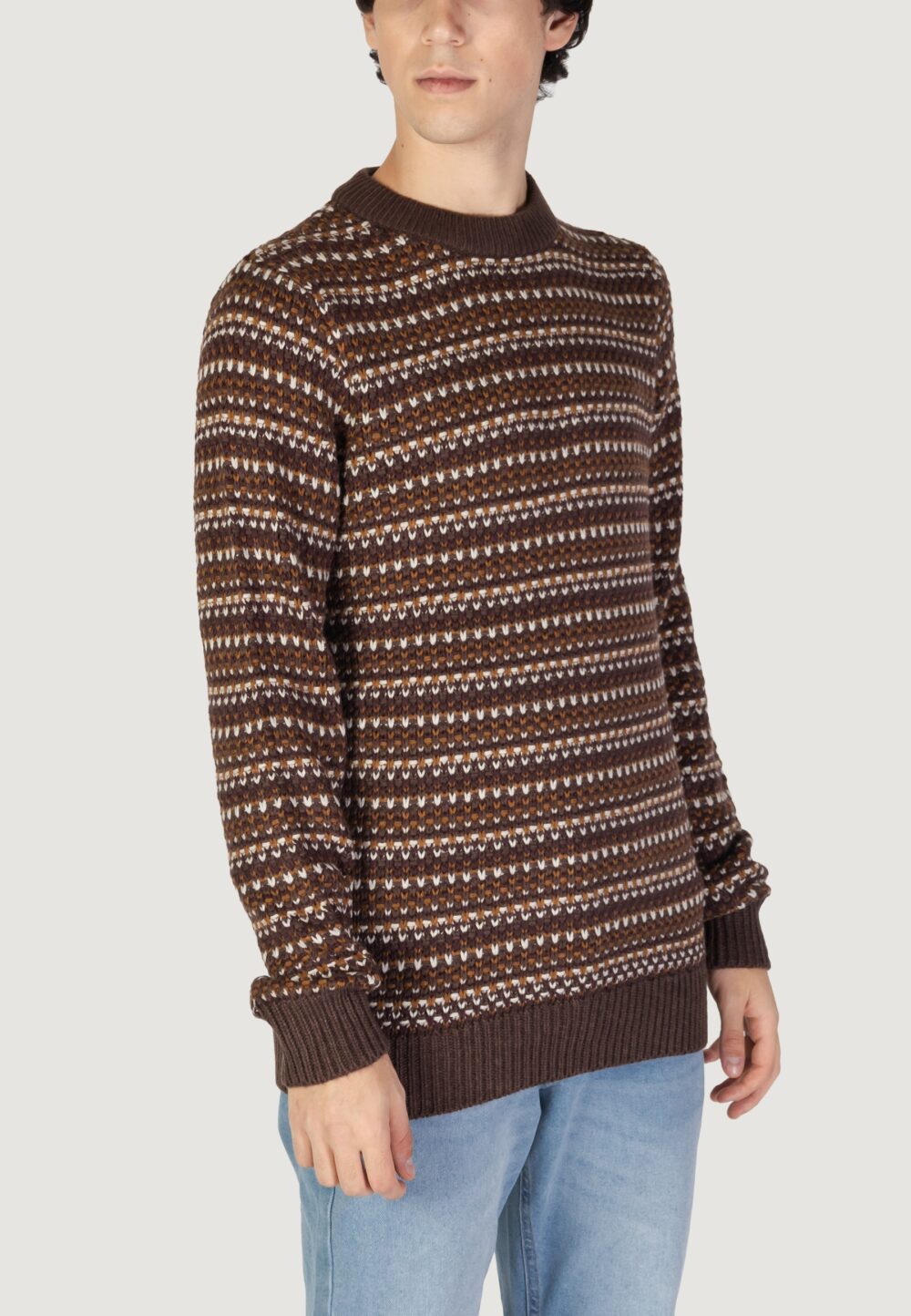 Maglione Only & Sons onsmusa reg 3 struc crew knit Marrone - Foto 3