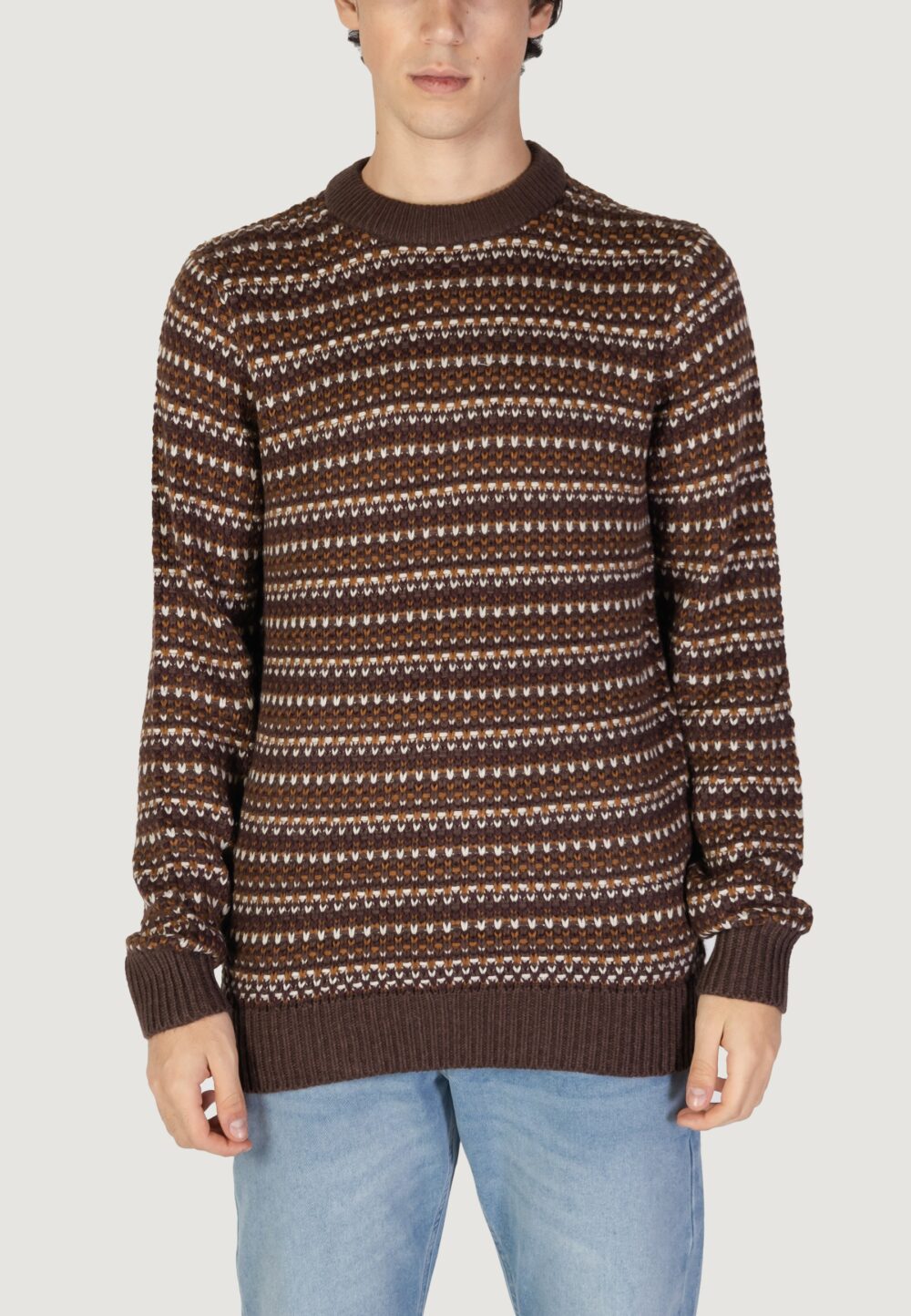 Maglione Only & Sons onsmusa reg 3 struc crew knit Marrone - Foto 5