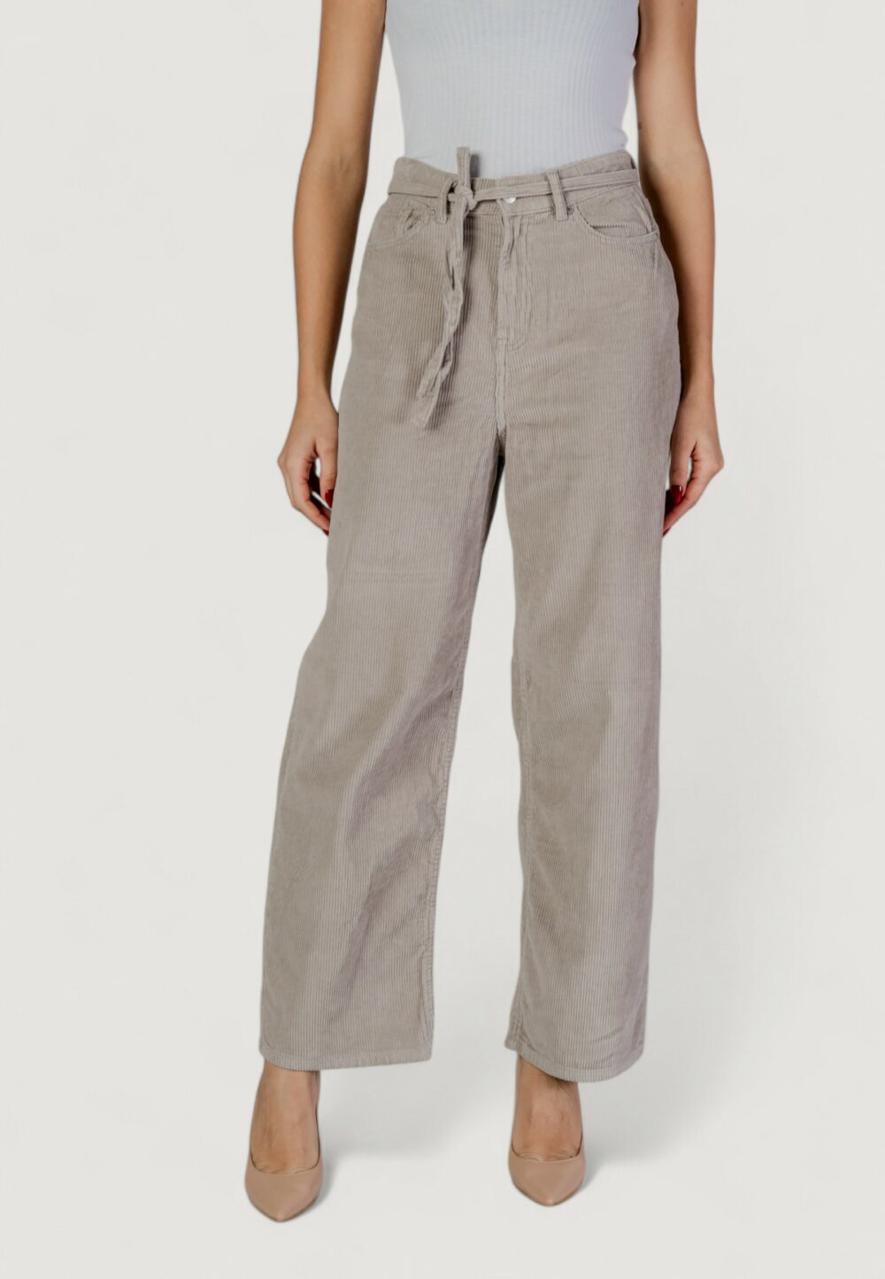 Pantaloni Only onlbleecker mw belt loose cord pant pn Beige chiaro - Foto 1