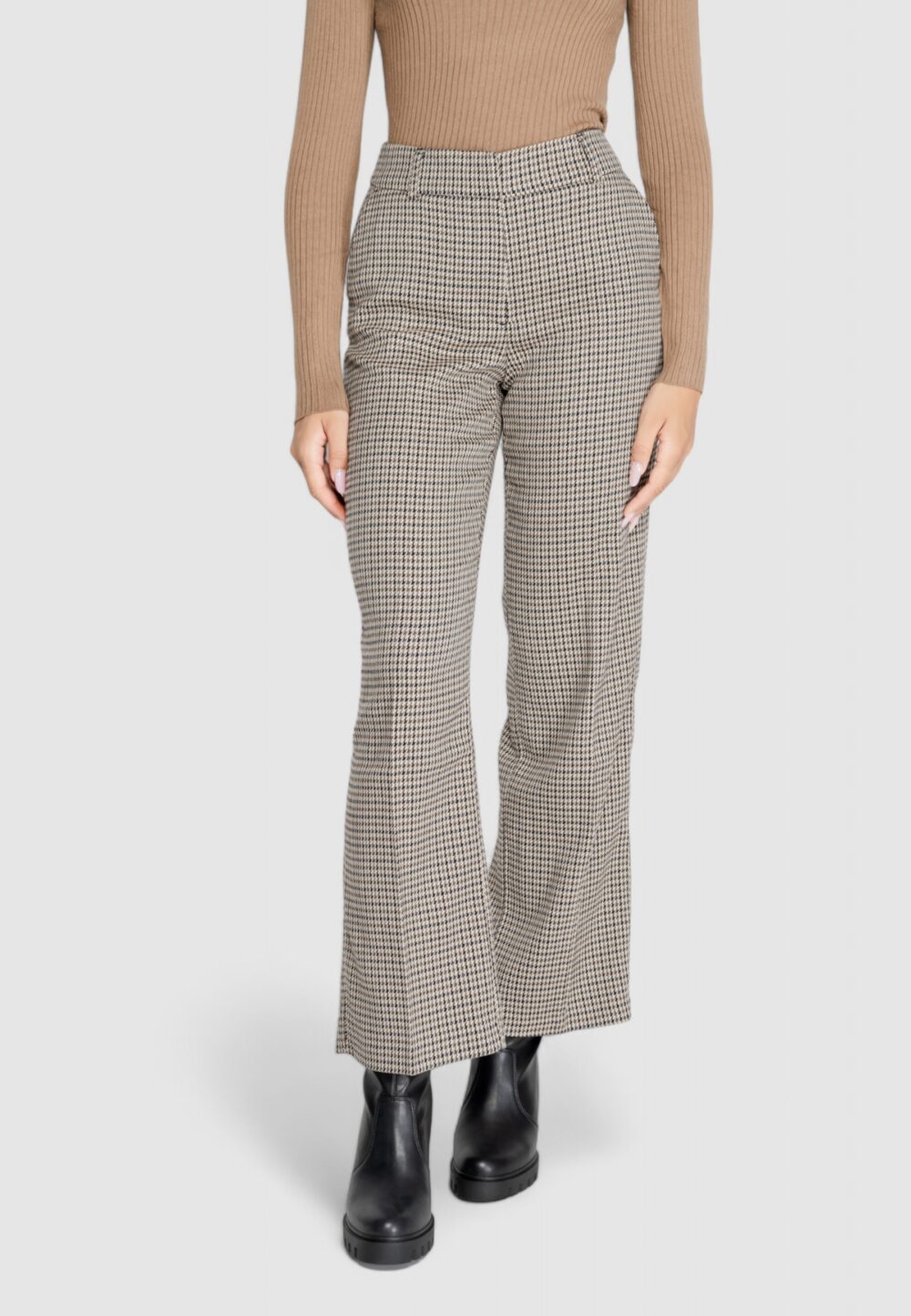 Pantaloni bootcut Only onllettie mw str check pant tlr Beige - Foto 1