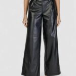 Pantaloni bootcut Only onlbina faux leather wide bf otw Nero - Foto 1